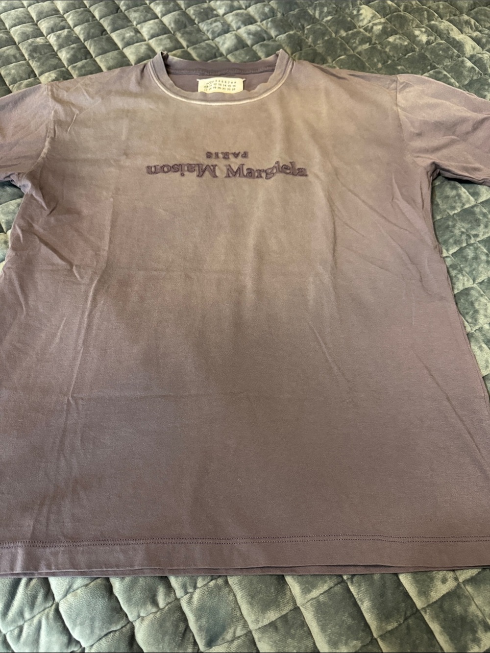 Maison Martin Margiela Men's Dusty Purple /gray Embroidered Logo Tee